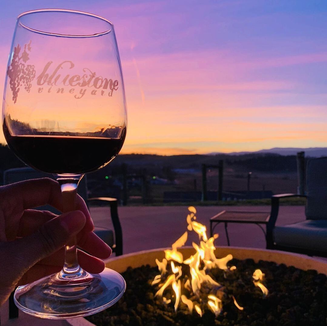 Bluestone wine glass at sunset